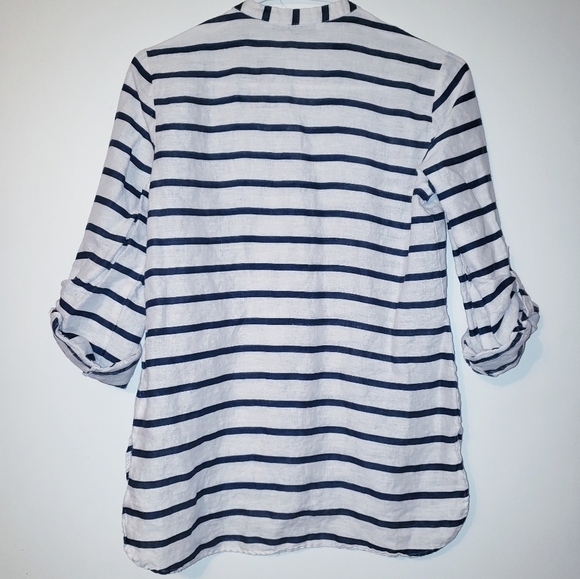 ZARA Linen Striped Button Down Blouse - Picture 2 of 6